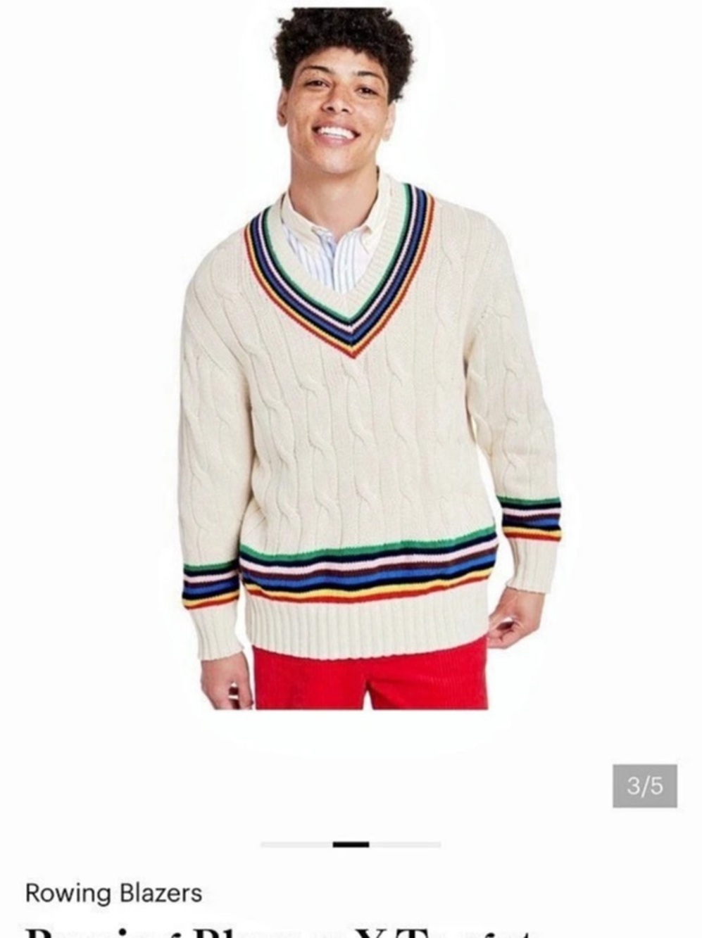 Rowing Blazers x Target Croquet Stripe Cable Knit Sweater Cream size large - Picture 3 of 3